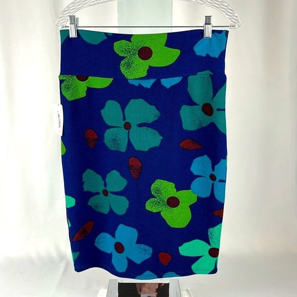 NWT LuLaRoe Cassie Pencil Skirt Daisy Flowers 70's Size Medium Blue Green - Picture 2 of 9
